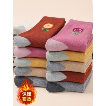 加絨加厚卡通毛圈襪女秋冬毛巾襪中筒襪子保暖襪老人襪媽媽襪冬季