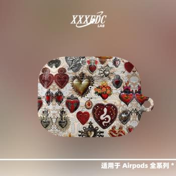 原創小眾高階感中古風蛇與愛心適用airpods4代蘋果無線藍牙耳機保護套airpods pro2/3代保護殼2代亮面硬殼