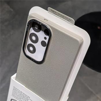 純色高階感荔枝紋適用於三星Galaxy s25ultra手機殼金屬鏡框s24ultra磨砂防滑S24+高顏值防摔保護套s25超薄硬