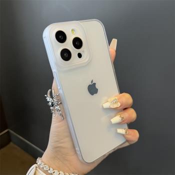 簡約高階透明殼適用15promax手機殼蘋果13/14超薄磨砂iphone11/XR直角邊保護殼12新款XS全包鏡頭plus7/8防摔