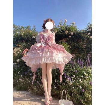 甜美粉色花嫁lolita連衣裙JSK拖尾洛麗塔洋裝華麗優雅公主大小姐