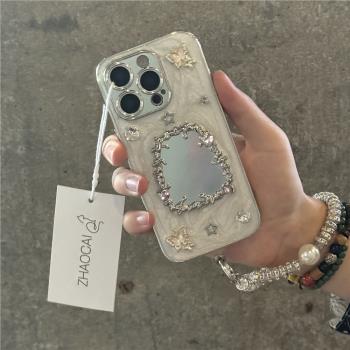 乳白ins高階感滴膠閃鉆鏡面適用iPhone16promax手機殼蘋果15新款13超火14pro韓風16網紅12小眾女15promax全包
