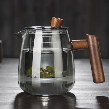 左茗右器防燙玻璃茶壺不銹鋼內膽過濾泡茶器茶水分離單壺茶具套裝