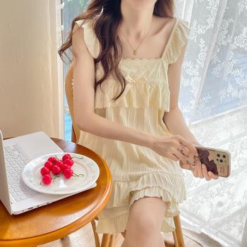 吊帶睡衣女款夏季兩件套純棉薄網紅風大碼高階甜美可愛休閑家居服