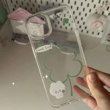 ins風四葉草狗狗小卡iPhone15手機殼12蘋果14promax適用13軟11女X