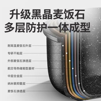 麥飯石雙耳炒鍋不粘鍋大號蒸鍋家用電磁爐燃氣適用平底炒菜鍋40cm