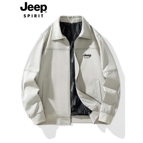 JEEP工裝夾克翻領春秋裝休閑戶外百搭外套男士薄款中青年簡約外衣