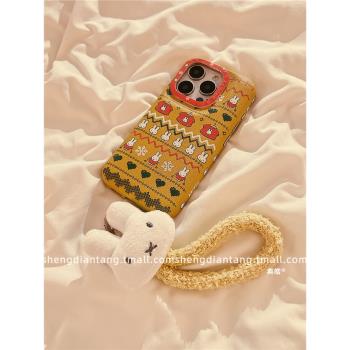 冬日ins費爾島米菲兔適用蘋果16ProMax手機殼iphone16新款15可愛14創意13卡通女款15promax軟矽膠保護套掛繩