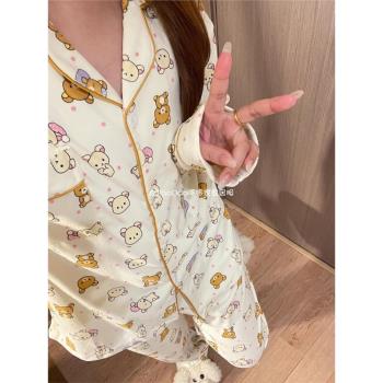 日系甜美可愛輕松熊妹睡衣女春秋季純棉長袖長褲學生宅家居服套裝