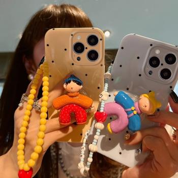 彩色波點卡通支架手鏈適用OPPOA5PRO手機殼A3I/A2M新款A1活力版A97/A96/A93S防摔A58X/A32全包A9/A8/A7保護套