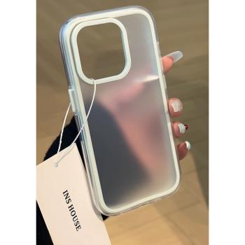 INS高階感簡約透明磨砂彩色邊框二合一適用iphone16promax手機殼蘋果15新款13小眾14少女12個性14promax13