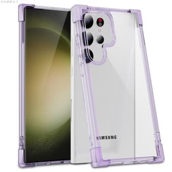 適用三星s21Plus透明鎧甲四角防摔手機殼s21Ultra亞克力背板防刮花TPU+PC超薄散熱保護套