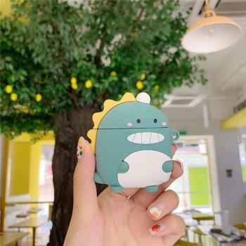 日韓卡通可愛小恐龍適用AirPods3代保護套pro1/2代蘋果無線藍牙耳機殼airpodspro2矽膠防摔情侶款軟盒4/5代女