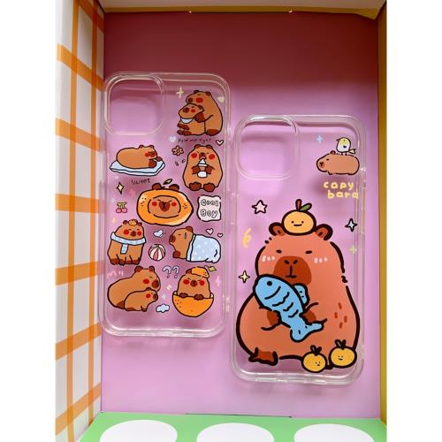 可愛卡皮巴拉水豚適用于蘋果13/14/15/16/17proMax手機殼iPhone11/12MINI透明