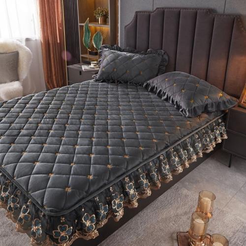 珊瑚絨花邊床笠床包單件加厚夾棉法蘭絨床墊套冬季水晶絨防滑床罩