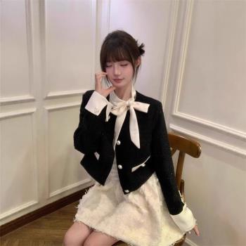 法式富家千金套裝早春小香風外套蓬蓬連衣裙子感小洋裝兩件套春秋