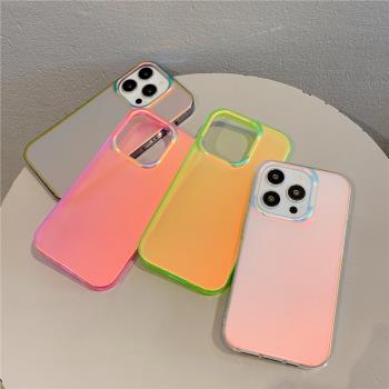 高階感熒光綠白粉適用蘋果15promax手機殼iphone13新款14磨砂炫彩11簡約情侶13韓風ins風原創防摔保護套少女