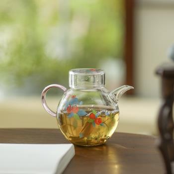 高階茶具柿柿如意耐高溫玻璃茶壺一人專用女精緻泡茶器帶過濾執壺