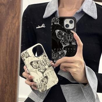 殼殼大世界高階感ins蝴蝶適用蘋果15手機套iPhone16Promax新款12菲林二合一11軟殼全包14pro復古13保護套12女
