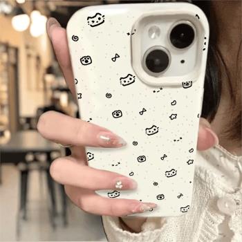 ins韓風塗鴉小星星貓咪小麥殼適用蘋果15/14Promax手機殼13/14可愛iPhone12清新11磨砂膚感xs/xr防摔15plus套
