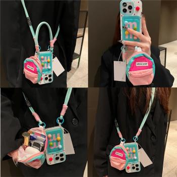 英文M字適用蘋果15手機殼14/13女款13promax掛脖11防摔iPhone12軟蘋果xs簡約xr帶掛繩xsmax女生7矽膠8p新款6