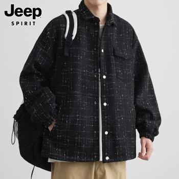 JEEP SPIRIT男士外套春秋季潮牌輕奢復古寬松休閑夾克上衣服男款