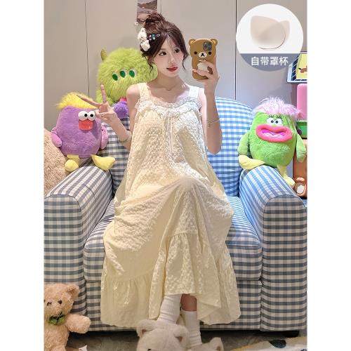 吊帶睡衣女夏季帶胸墊云朵棉性感可愛日系中長款睡裙2025款家居服