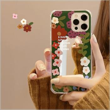 15promax韓風花朵笑臉適用iphone13蘋果手機殼13Promax防摔11補妝鏡面X-12