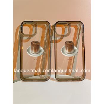 時尚ins風拿鐵咖啡簡約太空殼適用iPhone14promax手機殼蘋果13透明14/14pro全包12/11個性13promax藝術xr/8p