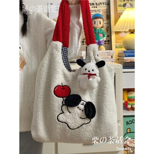 秋冬新款可愛毛絨絨包包女大容量單肩包購物袋學生上課通勤托特包