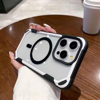 magsafe磁吸適用蘋果16promax四角氣囊手機殼iphone16plus防滑加厚14 13 11pro max亞克力全包透明吸附保護套