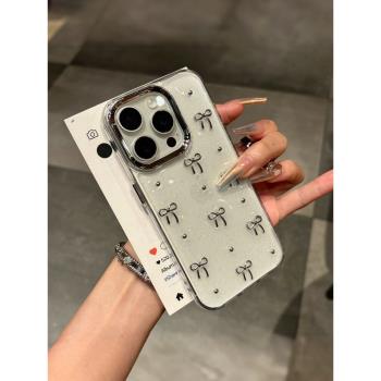 ins少女心金屬立體蝴蝶結適用iphone15promax蘋果16pro滴膠手機殼11新款女14pro高階12p不撞殼13pm防摔保護殼