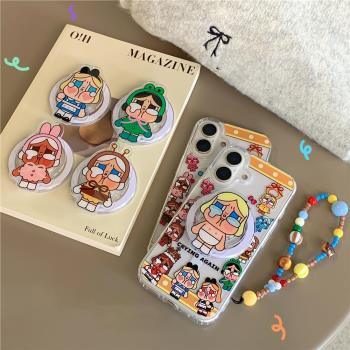 Crybaby哭娃磁吸支架手機殼適用iPhone16promax帶掛繩蘋果15全包14/13magsafe無線充電12pm卡通11透明防摔殼