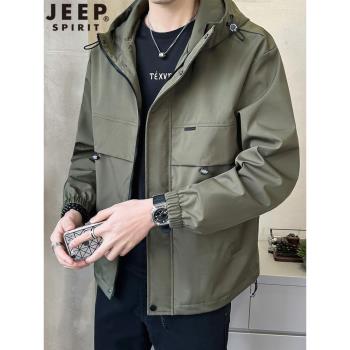 吉普JEEP夾克男外套春秋工裝沖鋒茄克運動戶外冬季加絨保暖棉衣服