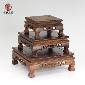 紅木長方形紫砂壺石頭底座工藝品
