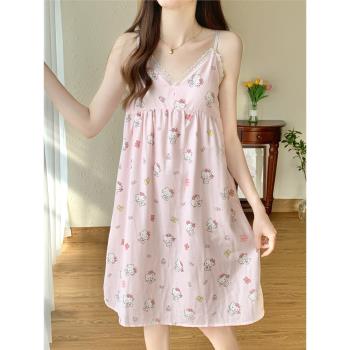 粉色夏季新款吊帶睡裙女帶胸墊甜美可愛公主風睡衣Hellokitty純欲