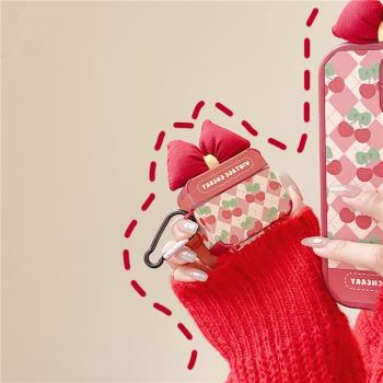 ins少女心櫻桃蝴蝶結適用於airpods保護套2矽膠airpods pro殼蘋果二代藍芽無線耳機3盒ipods軟airpod可愛pro