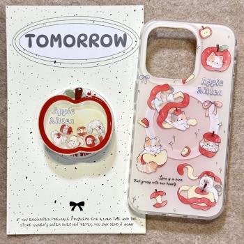 紅蘋果貓咪鏈條搖搖樂磁吸支架適用蘋果16手機殼iPhone15/14女款13/12防摔11PROMAX全包S/XR矽膠7/8P軟14PLUS