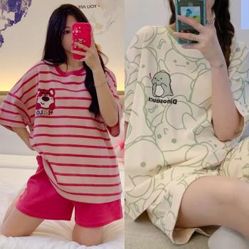 買一送一可愛草莓熊睡衣女夏季短袖純棉套裝甜美夏學生卡通家居服