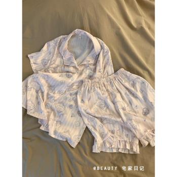 法式HelloKitty冰絲短袖睡衣女士夏季新款甜美少女短褲家居服套裝