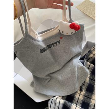韓系可愛HelloKitty吊帶睡衣女夏款帶胸墊休閑長褲外穿家居服套裝