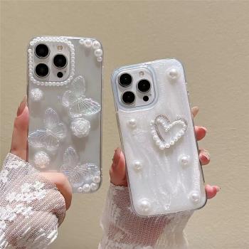 適用蘋果15pro立體玫瑰蝴蝶手機殼iPhone11 12 13新款ins小眾創意14promax大孔鏡頭保護套