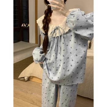 2025新款睡衣女春秋季純棉長袖高階感可愛花邊甜美少女家居服套裝