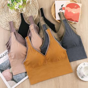 運動美背裹胸瑜伽無鋼圈打底聚攏U背心吊帶乳膠墊抹胸防走光文胸