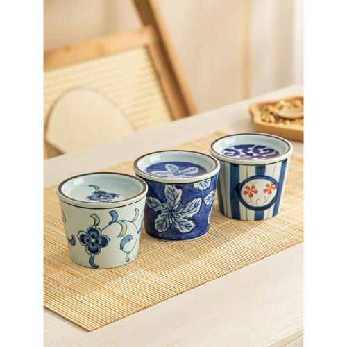 純手工・純手描き 青花染付 主人杯 茶杯 茶器 主人杯青花瓷日式陶瓷茶杯帶蓋茶碗復古咖啡杯喝茶小杯子豬口杯|茶杯