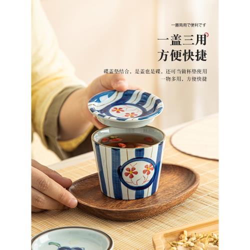 主人杯青花瓷日式陶瓷茶杯帶蓋茶碗復古咖啡杯喝茶小杯子豬口杯|茶杯