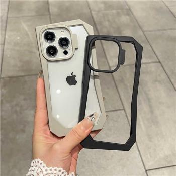 不規則邊框透明背板適用蘋果15promax手機殼高階感iphone14新款11創意保護殼13promax高透簡約12防摔保護套