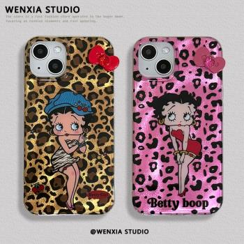 豹紋貝蒂娃娃蝴蝶結適用蘋果16手機殼15ProMax新款iPhone14創意iPhone13雙層12ProMax矽膠套11軟殼辣妹卡通女