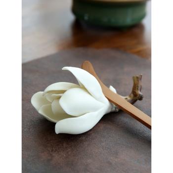 玉蘭花香插小擺件筆架陶瓷手工花朵茶室裝飾茶玩茶寵擱置架壺蓋置