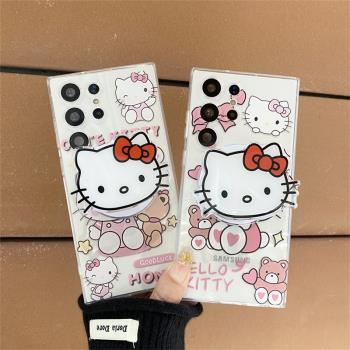 創意玩偶kitty貓適用三星S25Ultra手機殼S24+磁吸保護套S23Ultra透明防摔殼S23+矽膠軟殼S22Ultra可愛卡通女